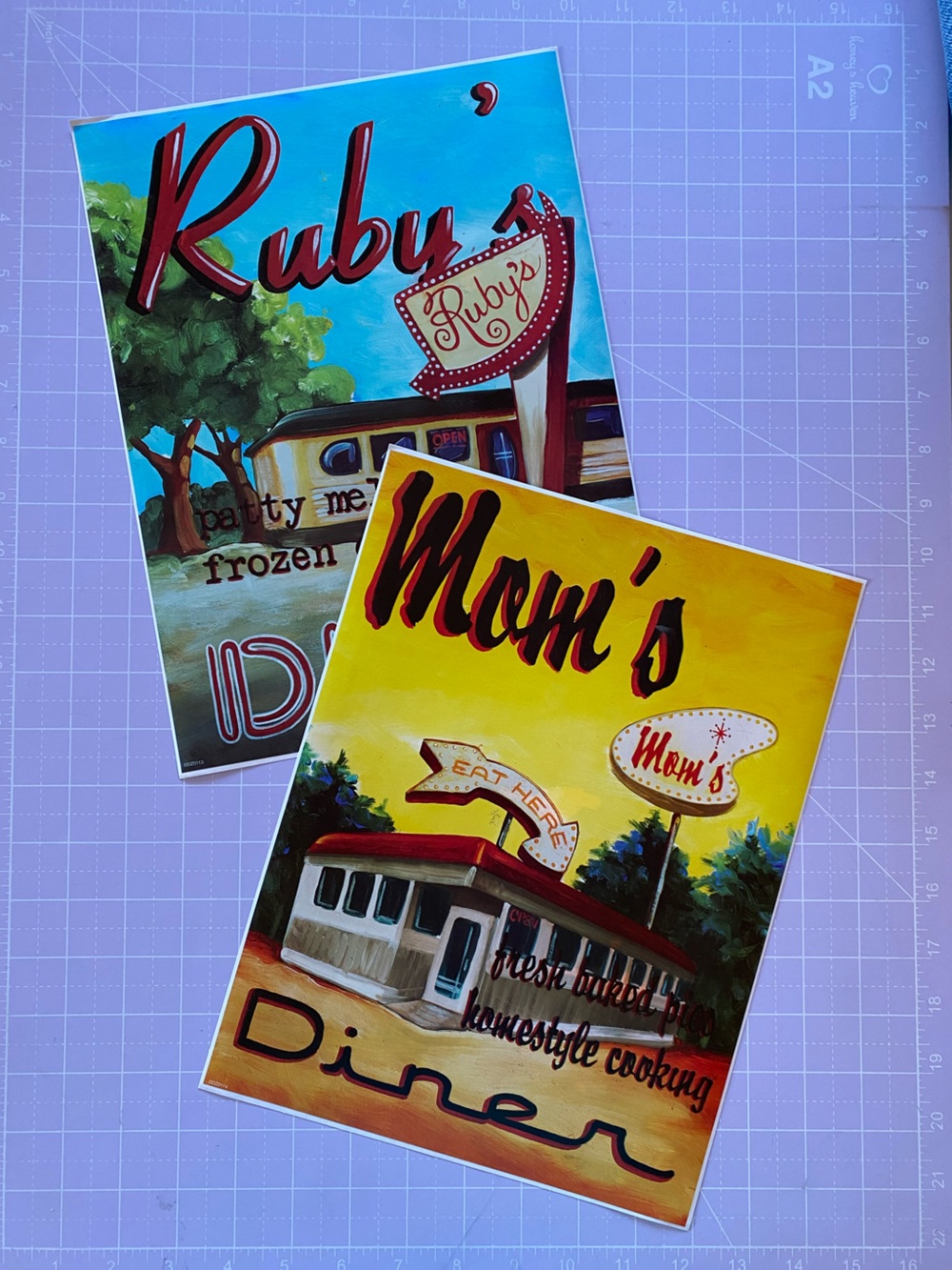 Retro Diner Peel & Stick Wall Decals Ruby’s Mom’s Diner Wall Art Set of 2